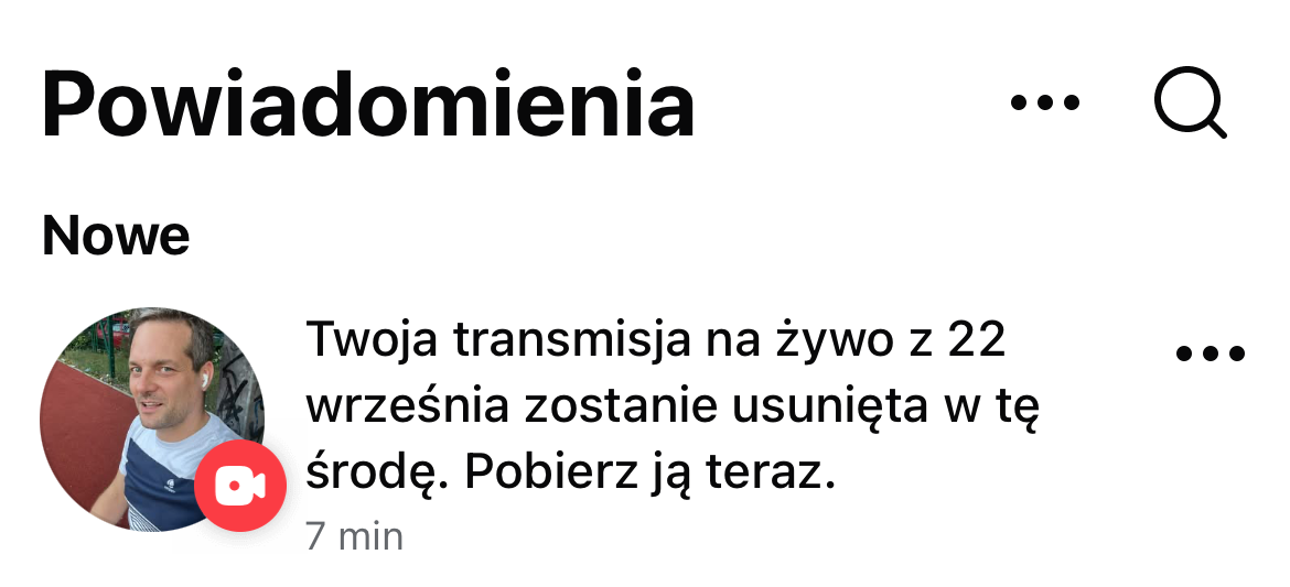 Komunikat z Facebooka - screenshot